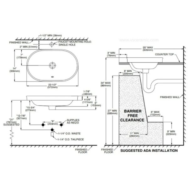 Chậu Lavabo American Standard WP-0310 (WP0310) Studio S Đặt Bàn