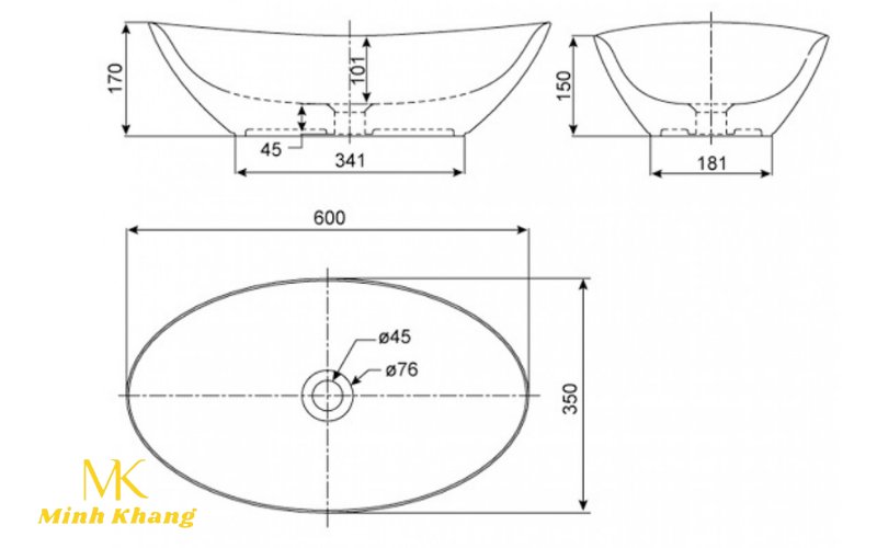 Chậu Rửa Đặt Bàn American Standard Ova WP-F608 (WPF608) Oval 