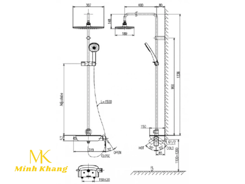 Vòi Sen Cây Tắm Inax BFV-615S-8C

