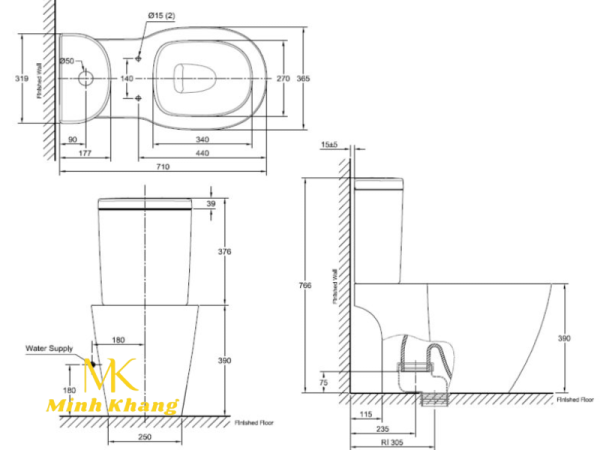 Bồn Cầu American Standard 2705-WT (2705WT) 2 Khối Concept Dáng U